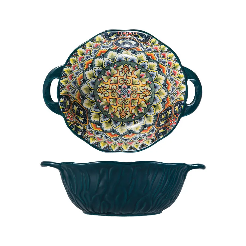 European Wave, Ceramic Bowl Household Plate Instant Noodle Bowl Tableware Creative Personalized Dish Set