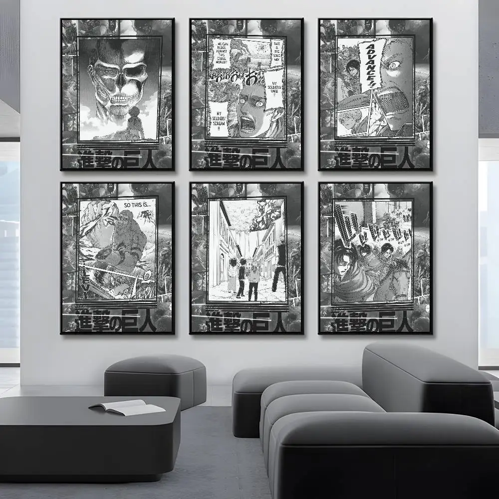 Aniome A-Attack on Titan Poster Sticky Wall Art Printing Waterproof Home Living Bed Room Bar Aesthetic Decor