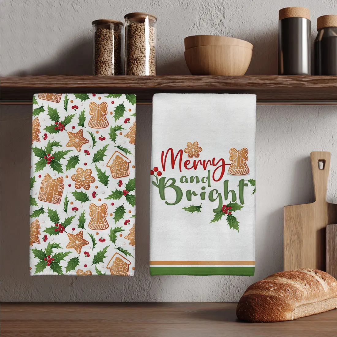 2PCSChristmas Kitchen Towels Biscuit House Holly Leaf Berry Pattern,40x60cm Ultra fine Fiber Christmas Home Decoration,2026 Gift