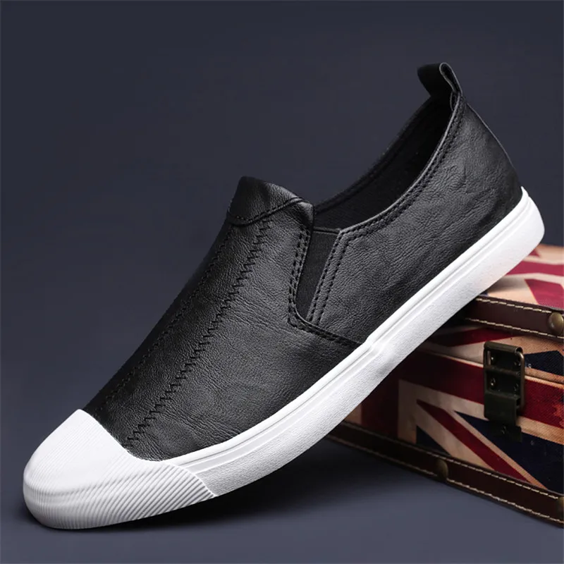 New Shoes for Men Leather Casual Shoes Spring Summer Fashion Men PU Leather Slip-On Loafers Lightweight Leisure Flat Shoes