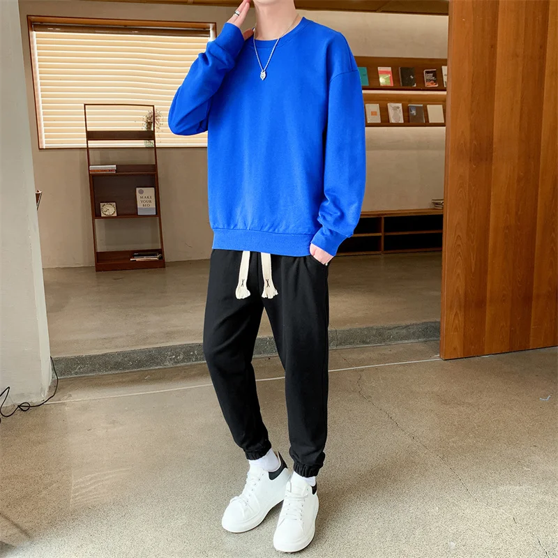 2 قطعة الرجال ربيع الخريف الجولة الرقبة البلوز Sweatpants مجموعة موضة تي شيرت رياضي بانت الذكور موضة الدافئة ملابس رياضية كاجوال البدلة