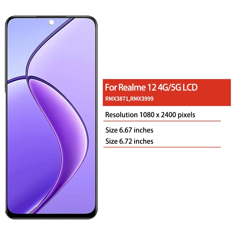 Display LCD Originale da 6.72 per Realme 12 5G RMX3999, Schermo Touch Digizer con Cornice per OPPO Realme 12X 5G RMX3998 RMX3997  509