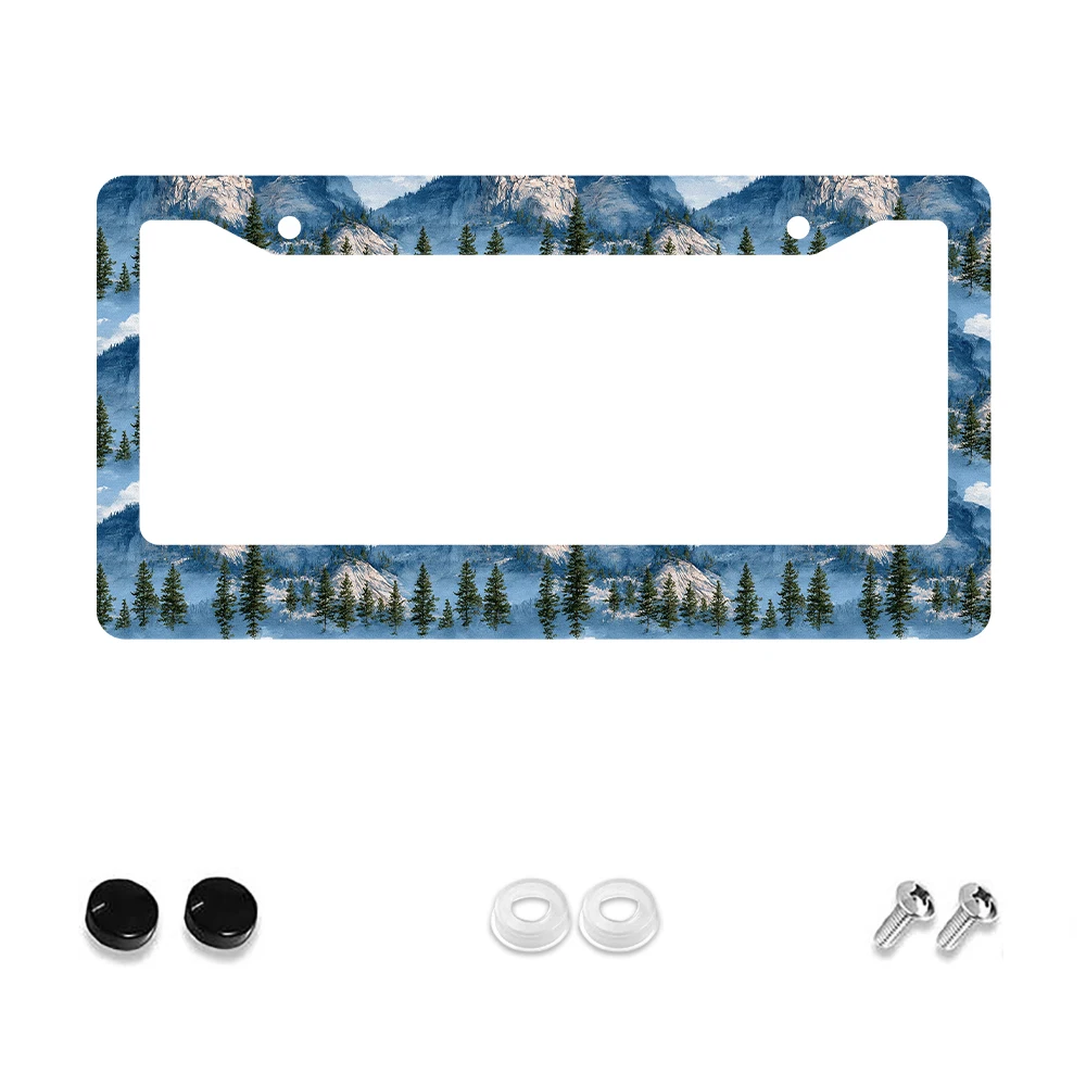 

1pc Blue Mountain Forest Pattern 2 Hole License Plate Frame Aluminum Material 6x12 Inches with Screw Set Retro Novelty Car Deco