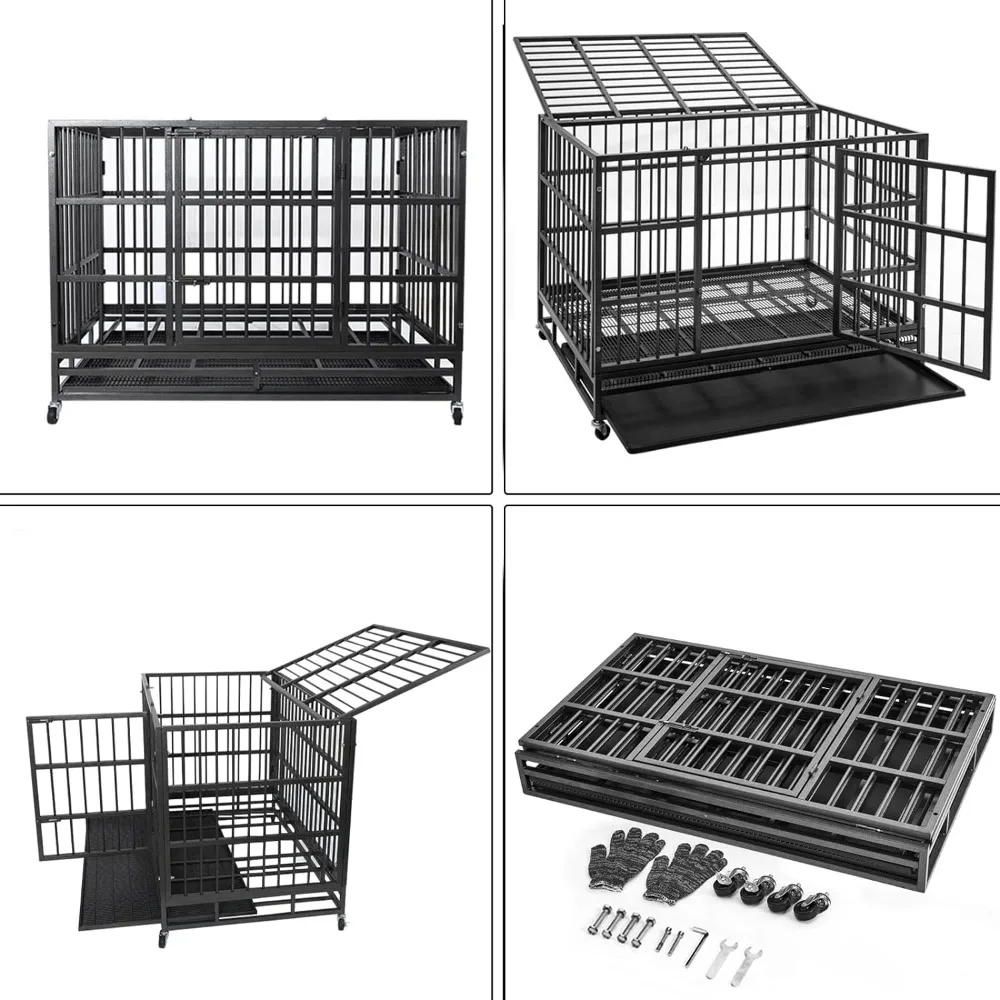 Imagem -06 - Heavy Duty Dog Crate Cage Canil com Rodas Alta Ansiedade Indestrutível Sturdy Locks Design Porta Removível 48 38