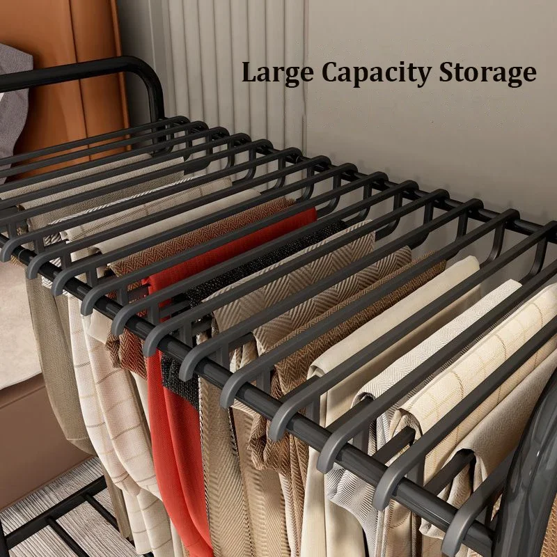 Multifunctional Pants Hanger With Pulley Wheel Movable Clothes Storage Rack Home Wardrobe Furniture Retractable Hanger Organizer