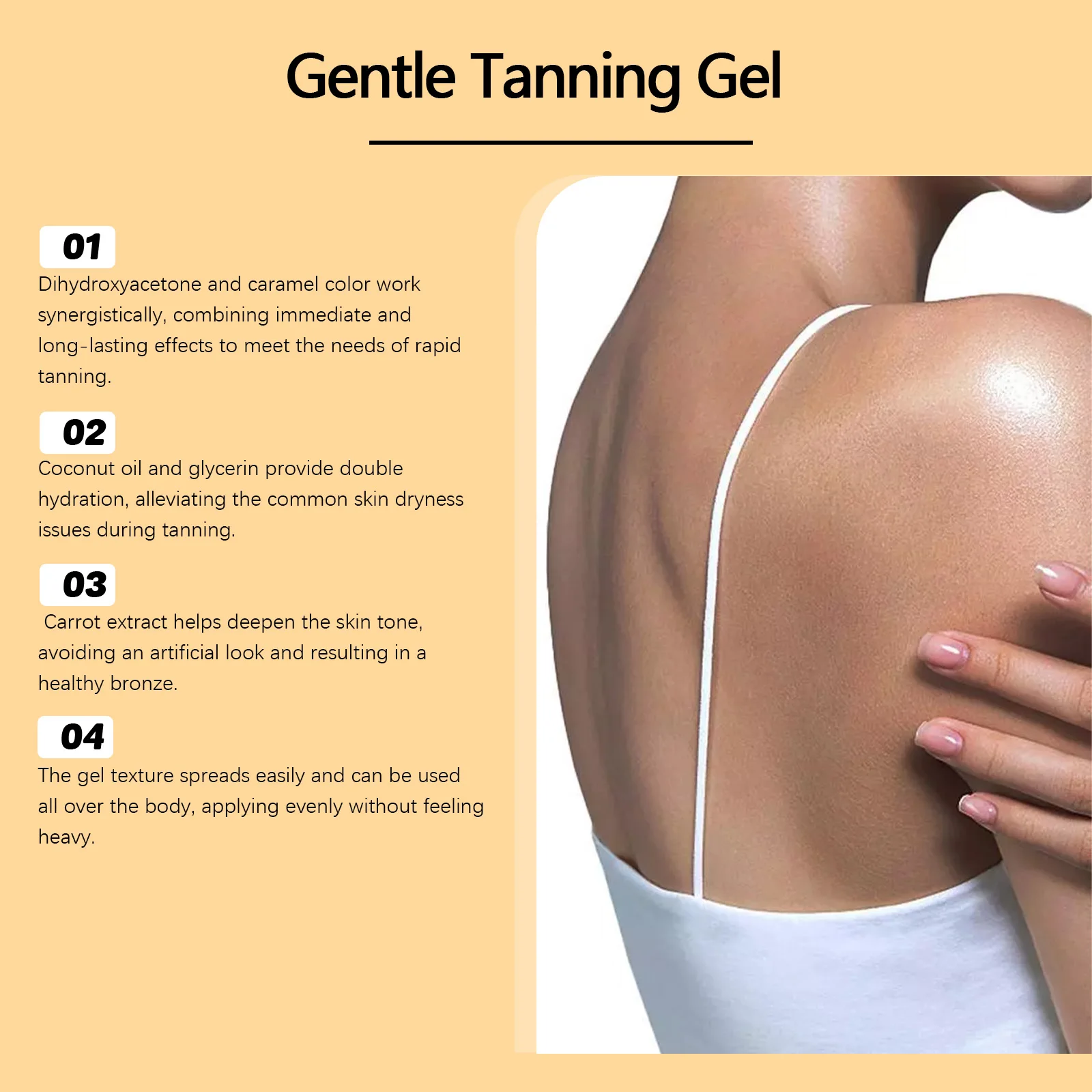 Carroten Gentle Tanning Gel Natural-Looking Sunless Tanner for Body Streak-Free Gradual Tan Hydrating Body Bronzer Non-Greasy