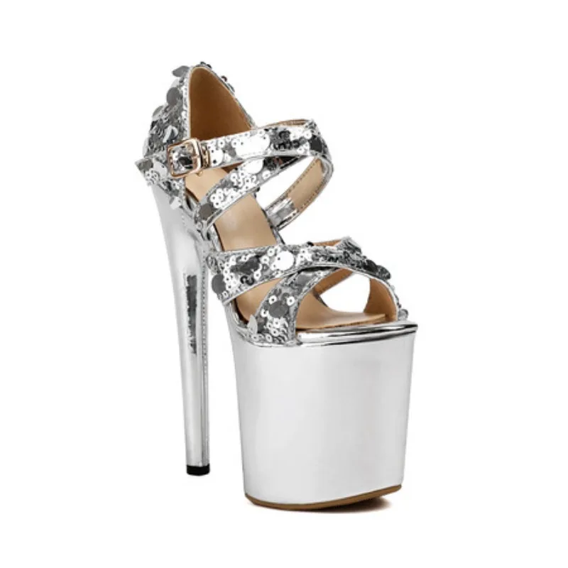 

Bling Bling Women Sandals Peep Toe Ankle Strap Black Heels Show Walk Nightclub Platform Wedding Dress Party Bride Shoes