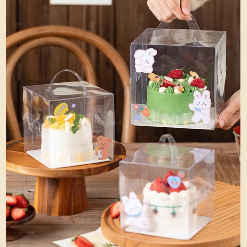 2/3/4/5/6 inch Clear Cake Bakery Boxes with Handle Gift Display Box Birthday Wedding Portable Dessert Mousse Cake Packaging Box