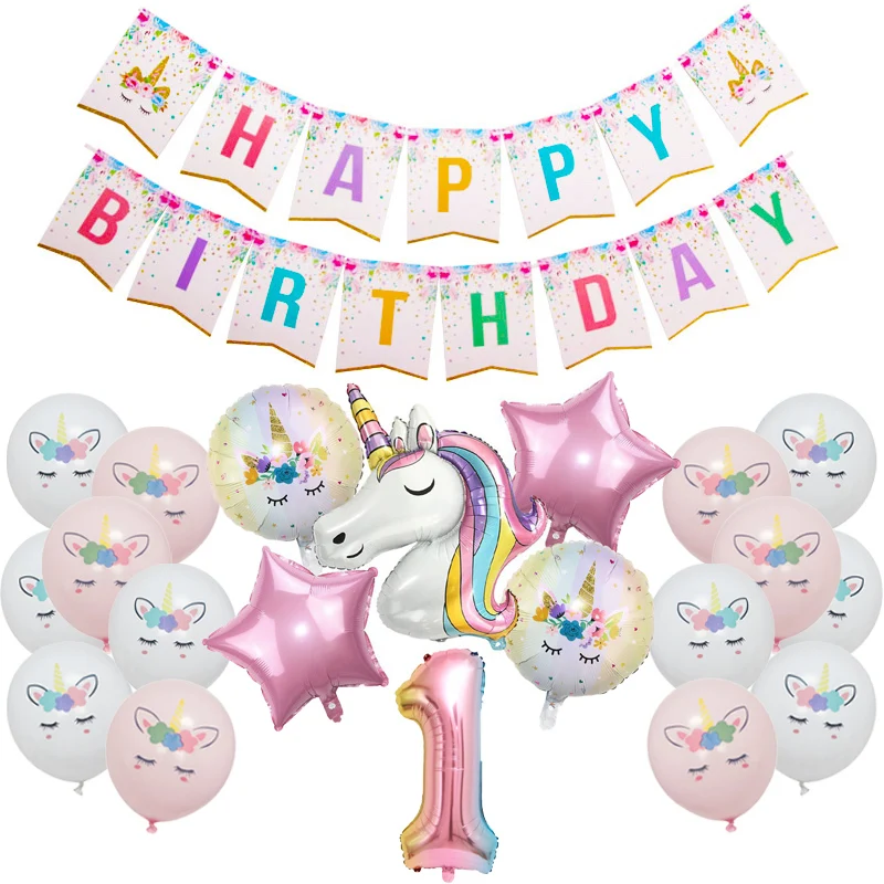 Unicorn Balloon 32inch Number Foil Balloon Set Birthday Party Decor Kids Unicorn Disposable Tableware Baby Shower Party Supplies