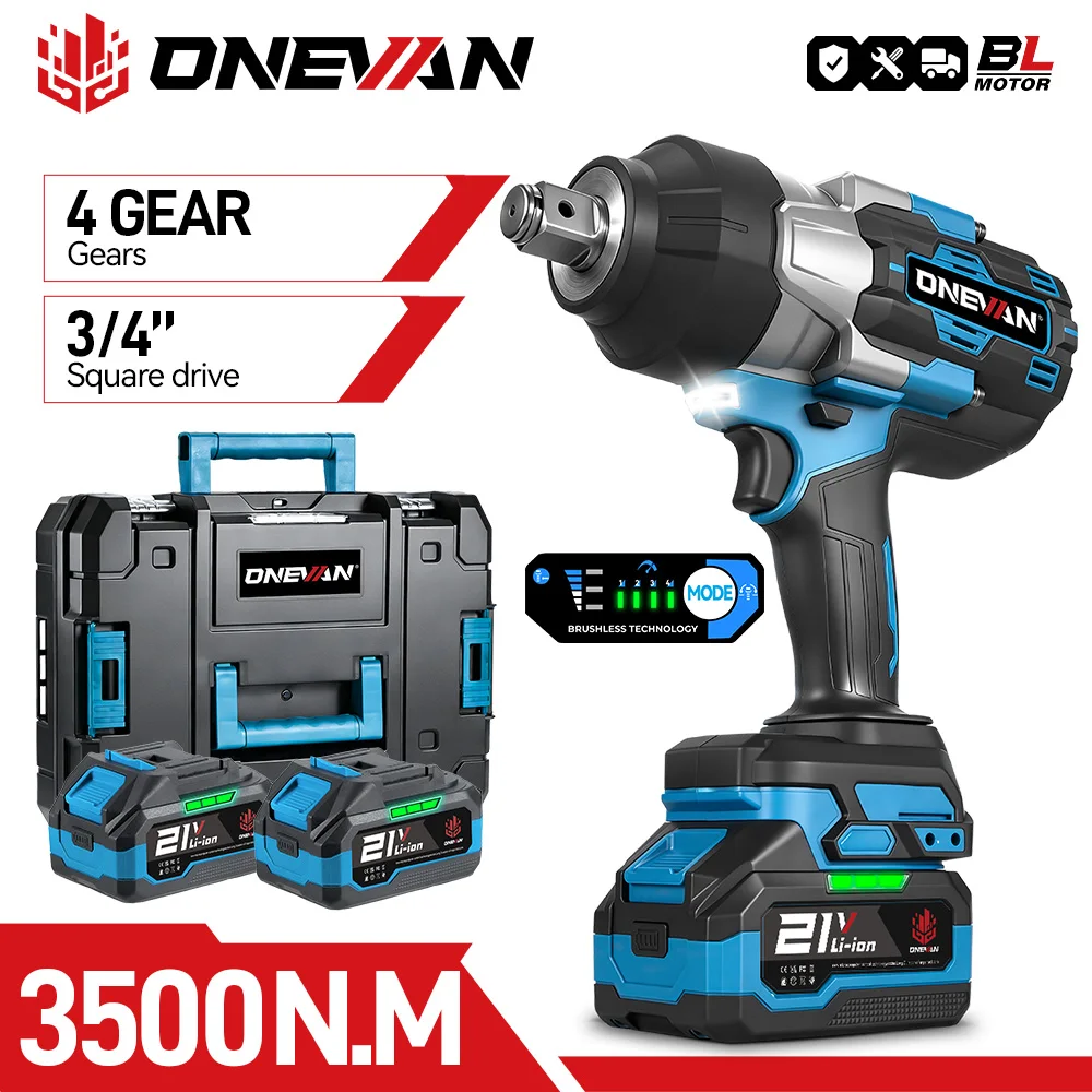 ONEVAN 3500 N.M Drehmoment Bürstenloser elektrischer Schlagschrauber 3/4 Zoll 8 Gänge Akku-Schraubenschlüssel Elektrowerkzeuge für Makita 18 V Batterie Pin