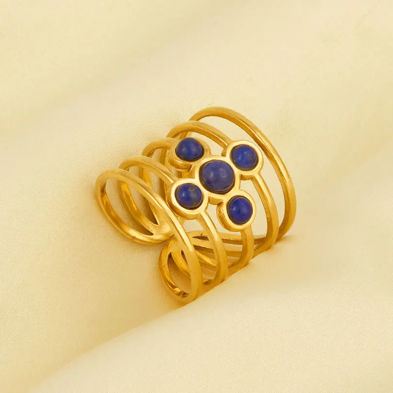 1pc Classic Starry Blue Stainless Steel Opening Adjustable Ring Waterproof No Fading Gold Color Bohemia Rings For Women Rings