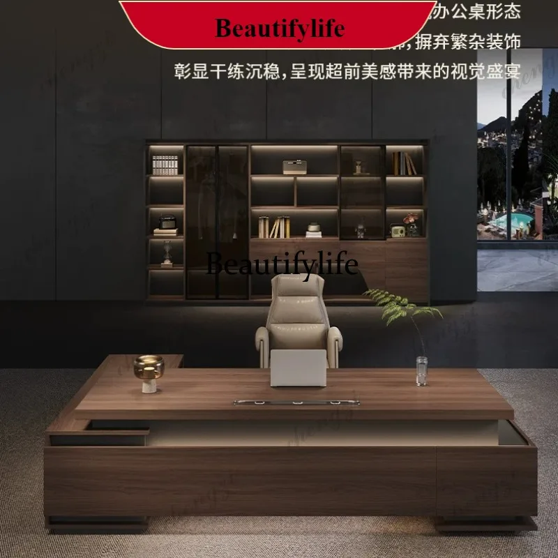 E153 Modern simple solid wood multi-layer class  desk with bookcase storage boss supervisor desk