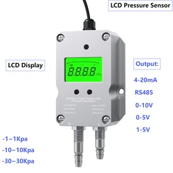 LCD Differential Pressure Transmitter Digital 4-20mA 0-10V RS485 Differential Pressure Transducer -10-10Kpa Gas Pressure Sensor