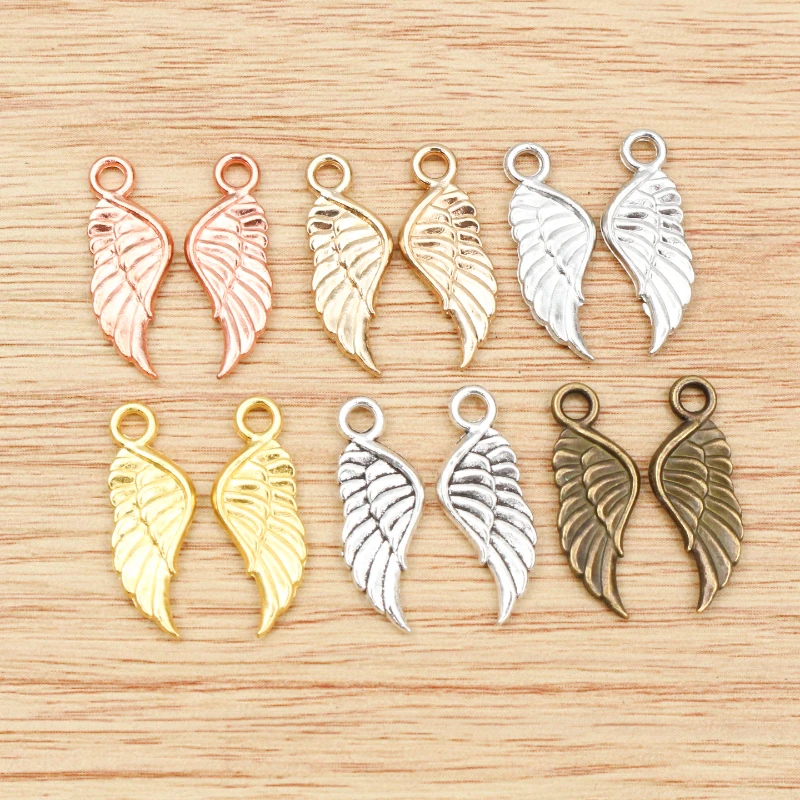 20pcs 21x8mm Charms angel wings Tibetan Silver Plated 5 Colors Pendants Antique Jewelry Making DIY Handmade Craft