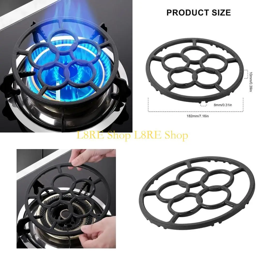 L8RE Iron Stove Holder 18.2cm Black Wok Rack Secure Pots and Pans Support Cookware Support Round Base for Gas Cooktops