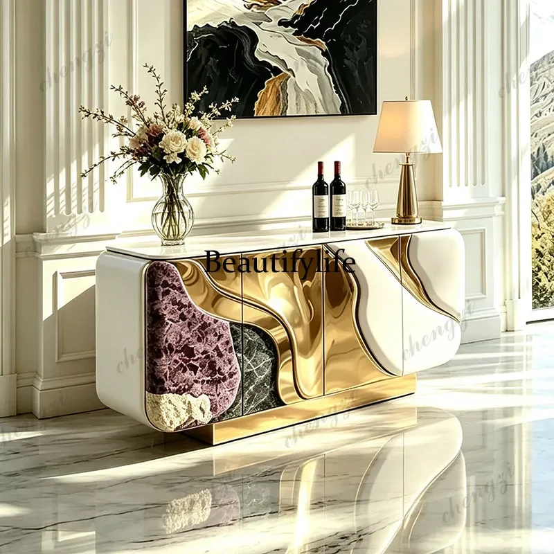 Italian light luxury solid wood dining side cabinet high-end villa decorative locker high luxury art aesthetic secret cabinet