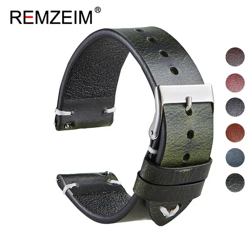 REMZEIM Quick Release Leather Watchbands 18mm 20mm 22mm Casual Belt Smart Watch Strap Soft Leather Bracelet Wrist Watch Band