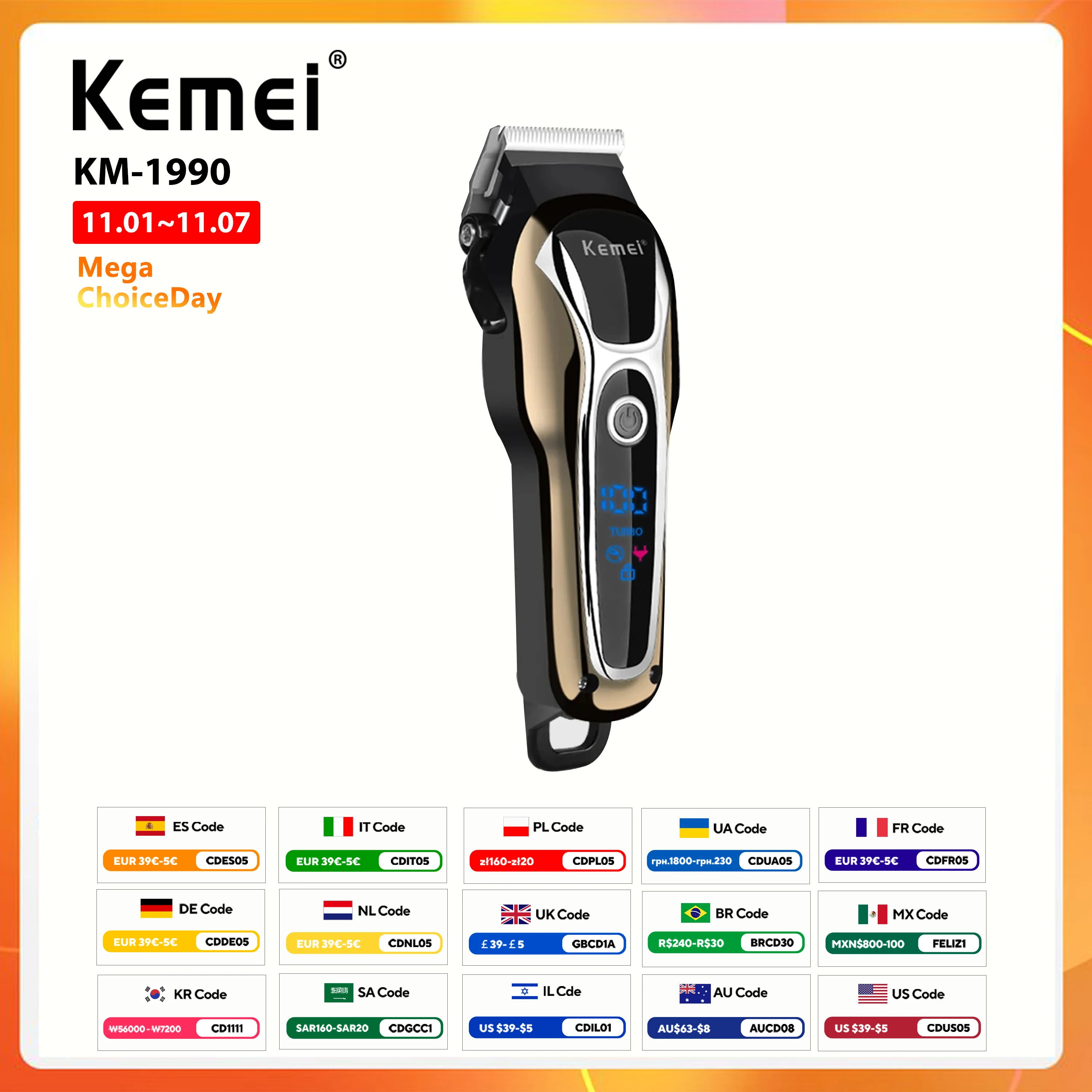 High quality Professional kemei Electric Hair Clippers for Salon Baber Hair Trimmer KEMEI KM-1990