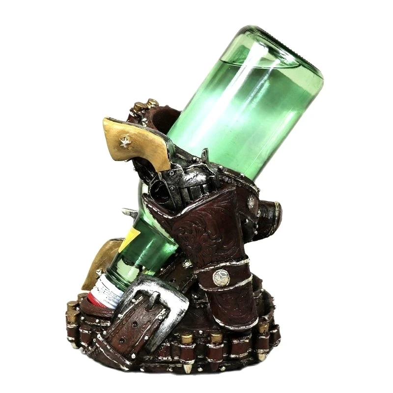 Revolver Model Wine Holder Decorative Resin Waistband Bullet Bottle Rack Bar Novelty Ornament Weapon Art Collection Handicraft