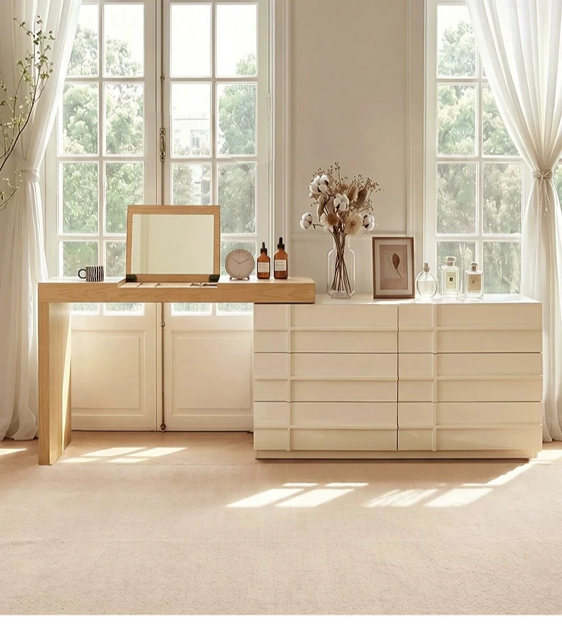 DSA flip mirror dresser chest integrated log natural wind bedroom bedside solid wood makeup table
