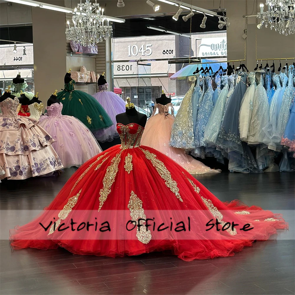 Luxious Red Cape Golden Lace Applique Quinceanera Dress Corset Sweet 15 Years Girl Birthday Party Dress Vestido De Quinceañera