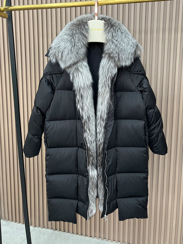 New Women Winter Long Goose Down Coats Natural Real Fox Fur Collar Thick Warm Female Outwear Puffer Jackets