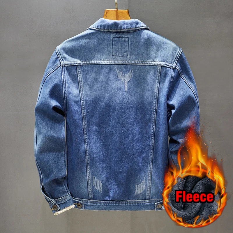 Thick Fleece Denim Jacket Men 2023 Winter New Classic Blue Warm Brand Male Clothing Cargo Jeans Jacket Coat Plus Size 8XL