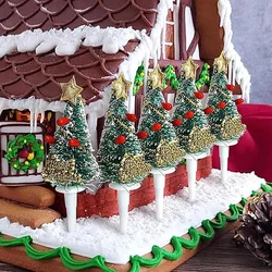 10Pcs mini Christmas Tree Cake Toppers Star Trees Glitter Ornament for Xmas DIY Cake Decorations Party Supplies