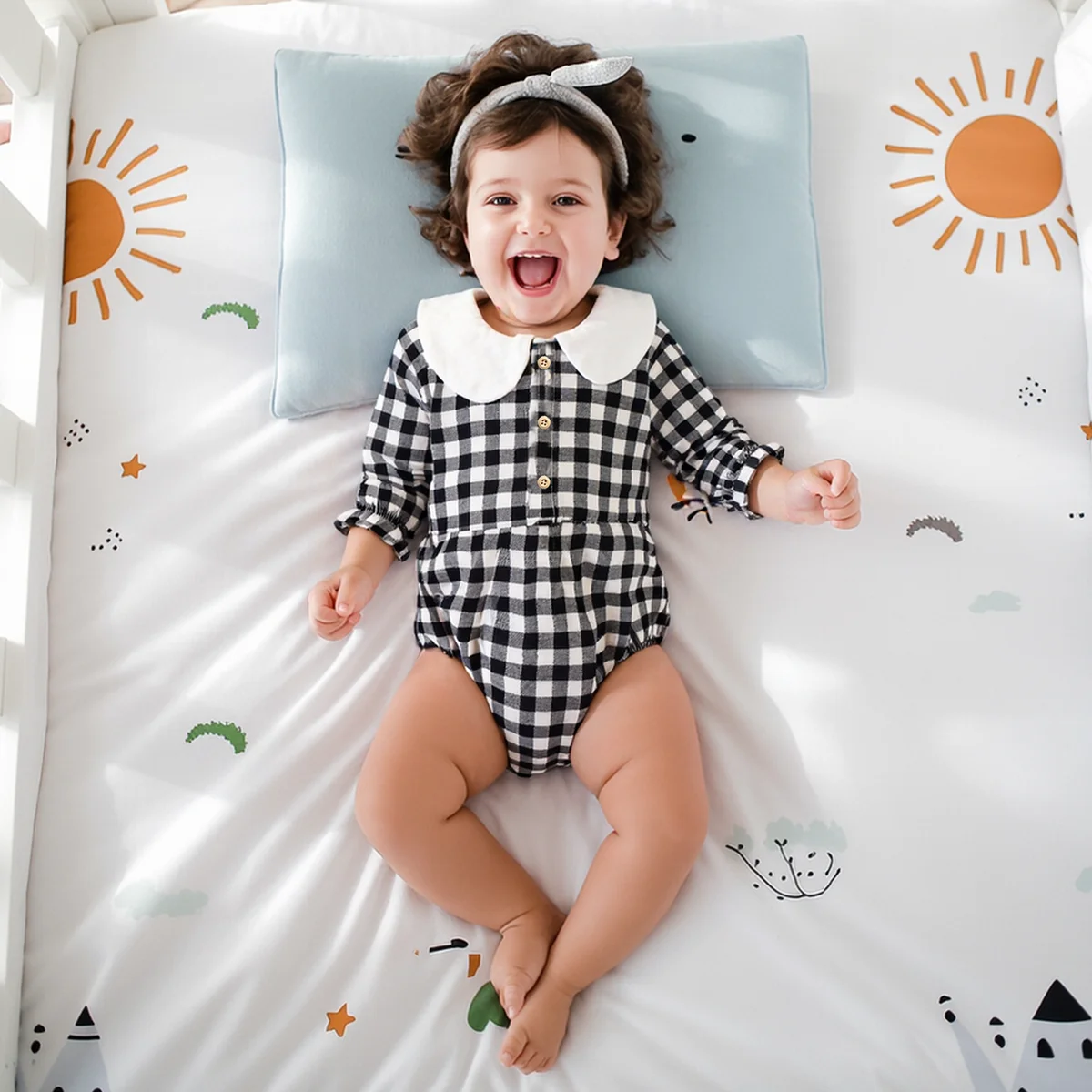Sanlutoz Autumn Cute Long Sleeve Cotton Onesies checkered Pattern Clothes Baby Girls