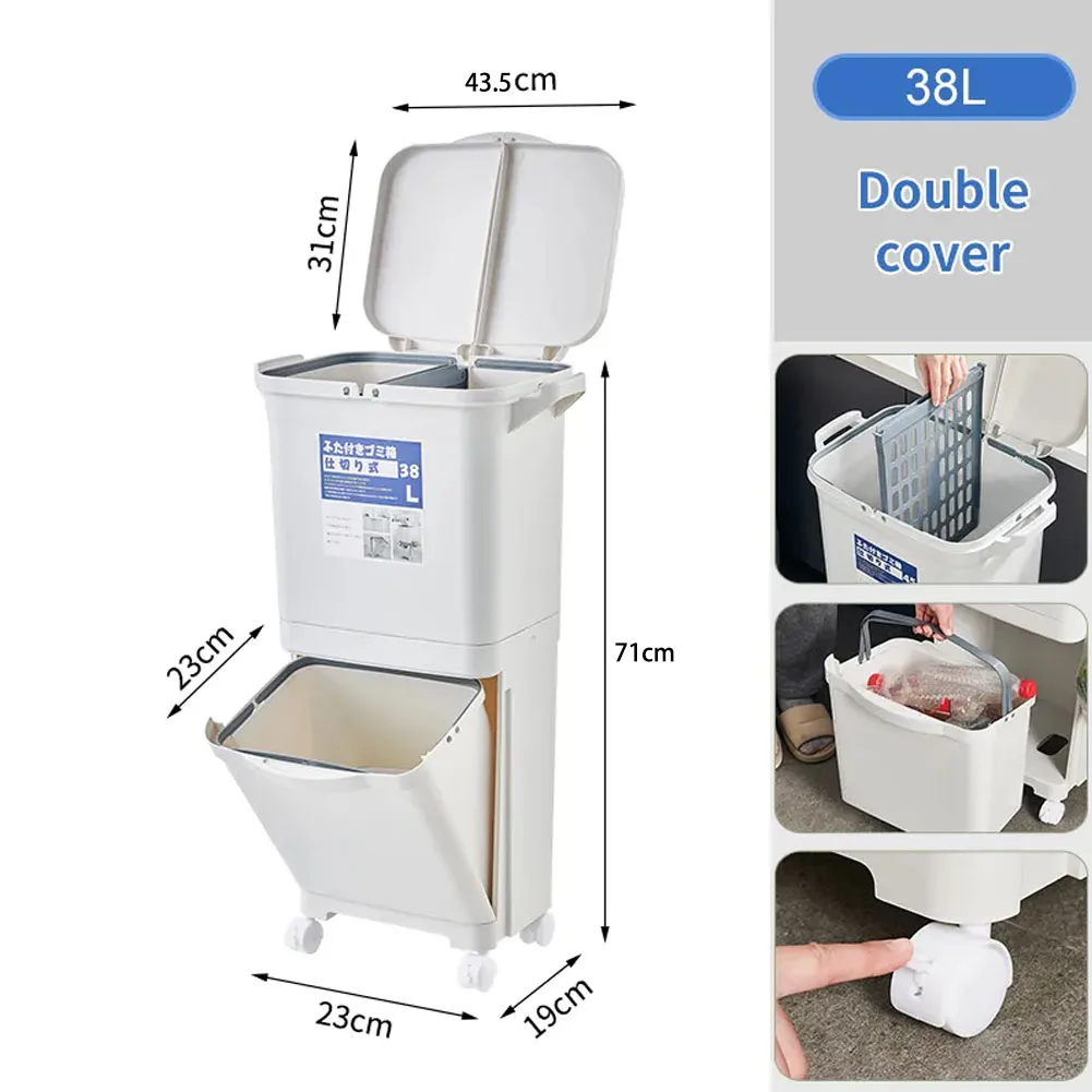 【Lifeideas】38L 2 Compartment Pedal Recycling Waste Bin for Kitchen