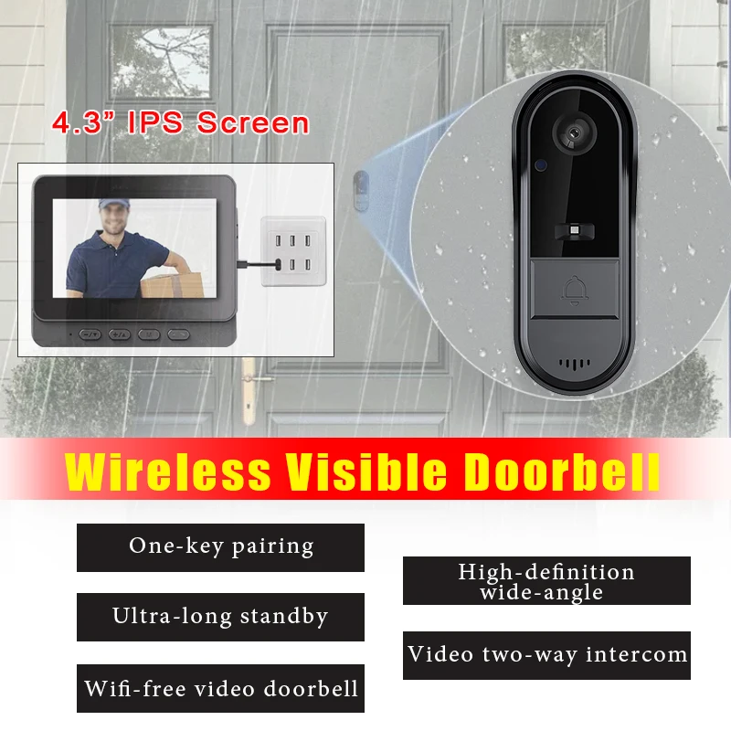 43-inch-ips-screen-wireless-intercom-doorbell-night-hd-vision-waterproof-doorbell-camera-smart-home-security-video-eye-bell