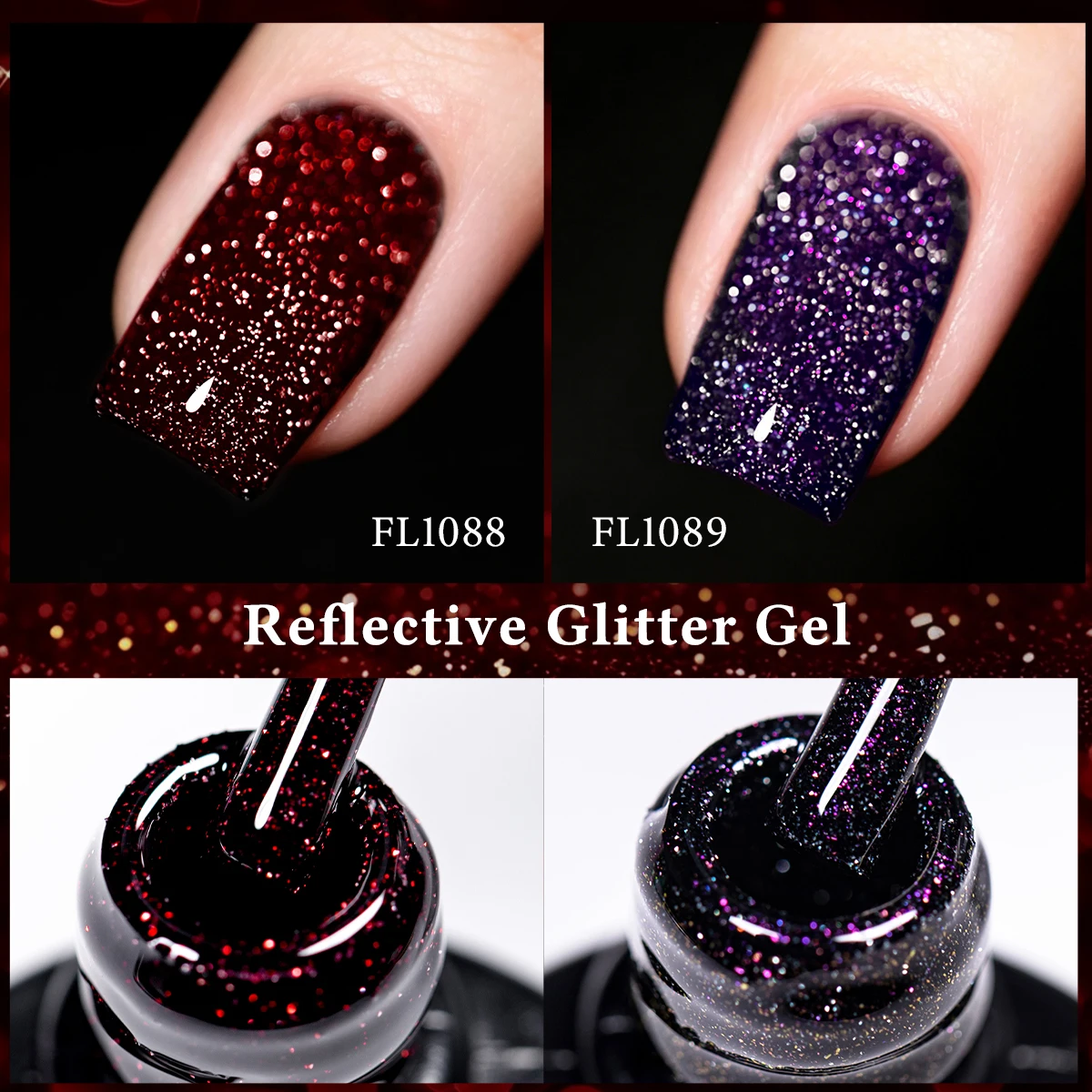 10ml Red Puple Reflective Glitter Gel Nail Polish Sparkling Flashy Disco Semi Permanent Soak Off UV Gel Varnish Nail Supplies