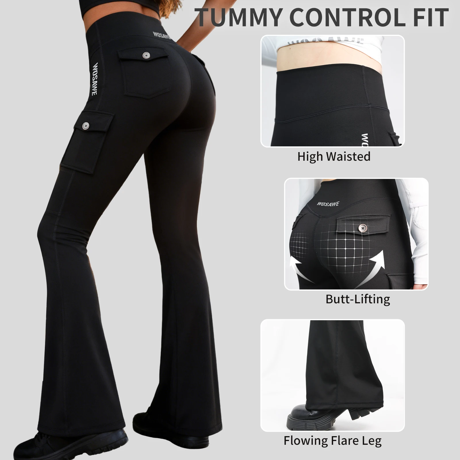WOSAWE Women's Motorcycle Flare Pants High Waist Streetwear Yoga Gym Trousers Wear Flared leg Casual Fitness Pant