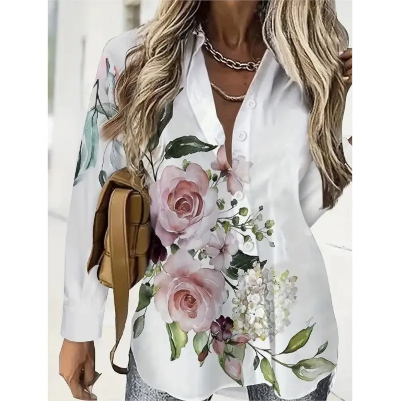 New Women's Shirt Elegant and Fashionable Long Sleeve Personalized Trendy Style Print Pattern Collar Button Shirt Top for Women