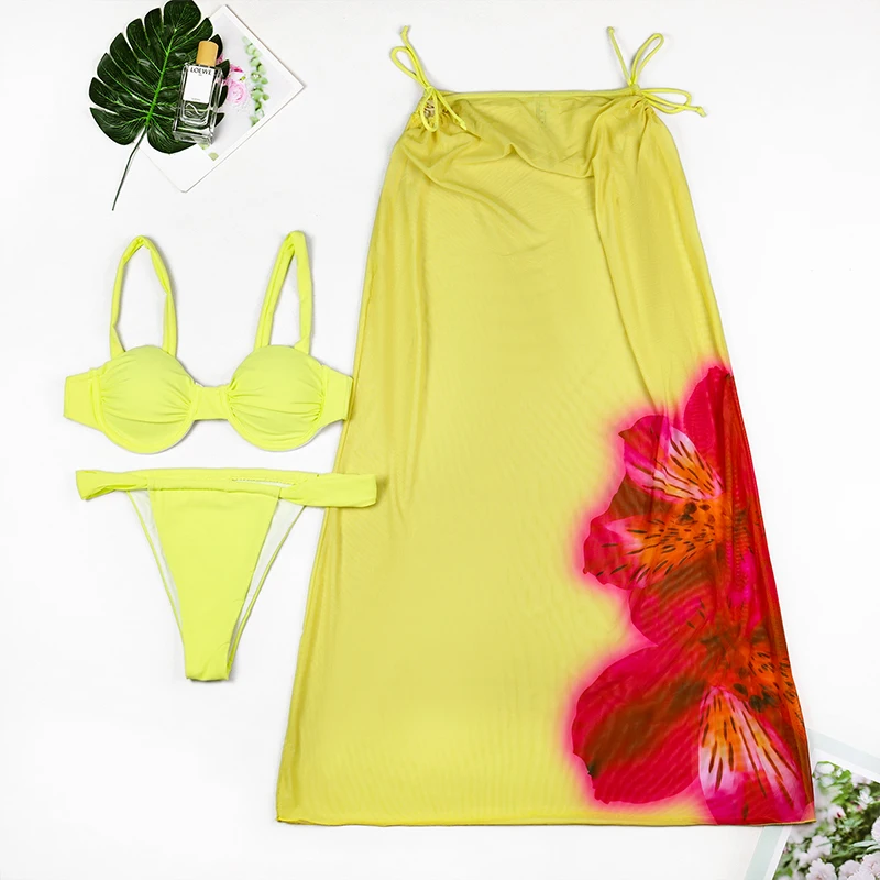 

2025 Sexy Floral 3-Pieces Bikinis Sexy Women Swimsuits Female Swimwear Bikini Set Bathing Suit Swimming Suits Beachwear Biquini