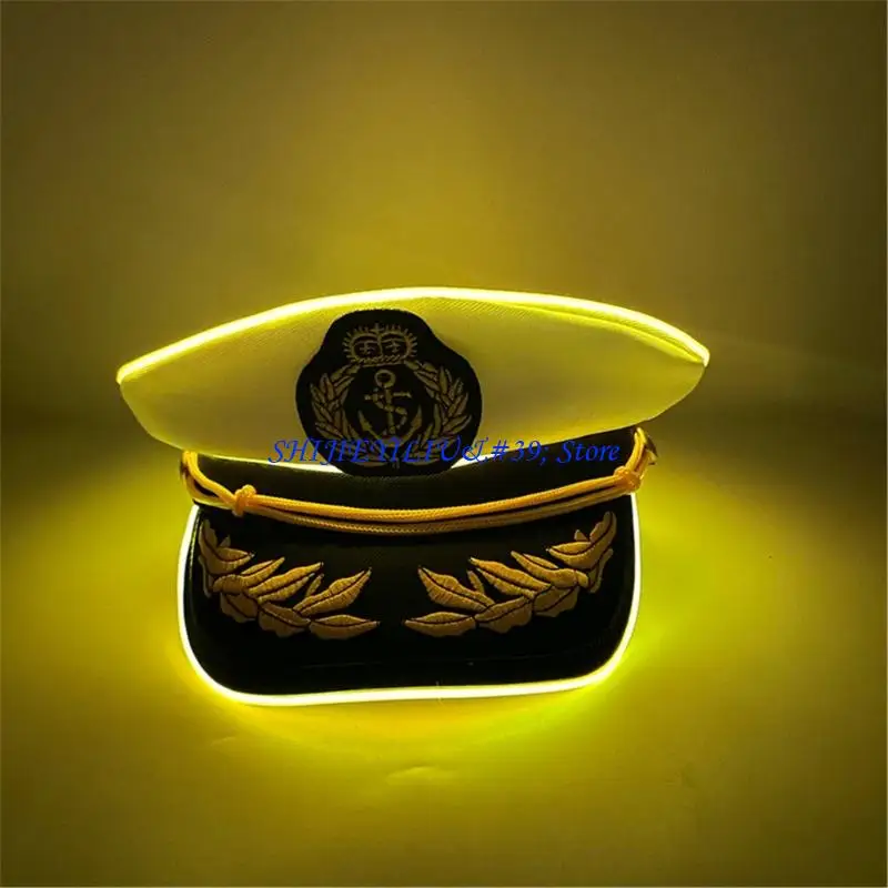 E21F Embroidered LED Light Captain Hat For Night Gatherings And Celebrations