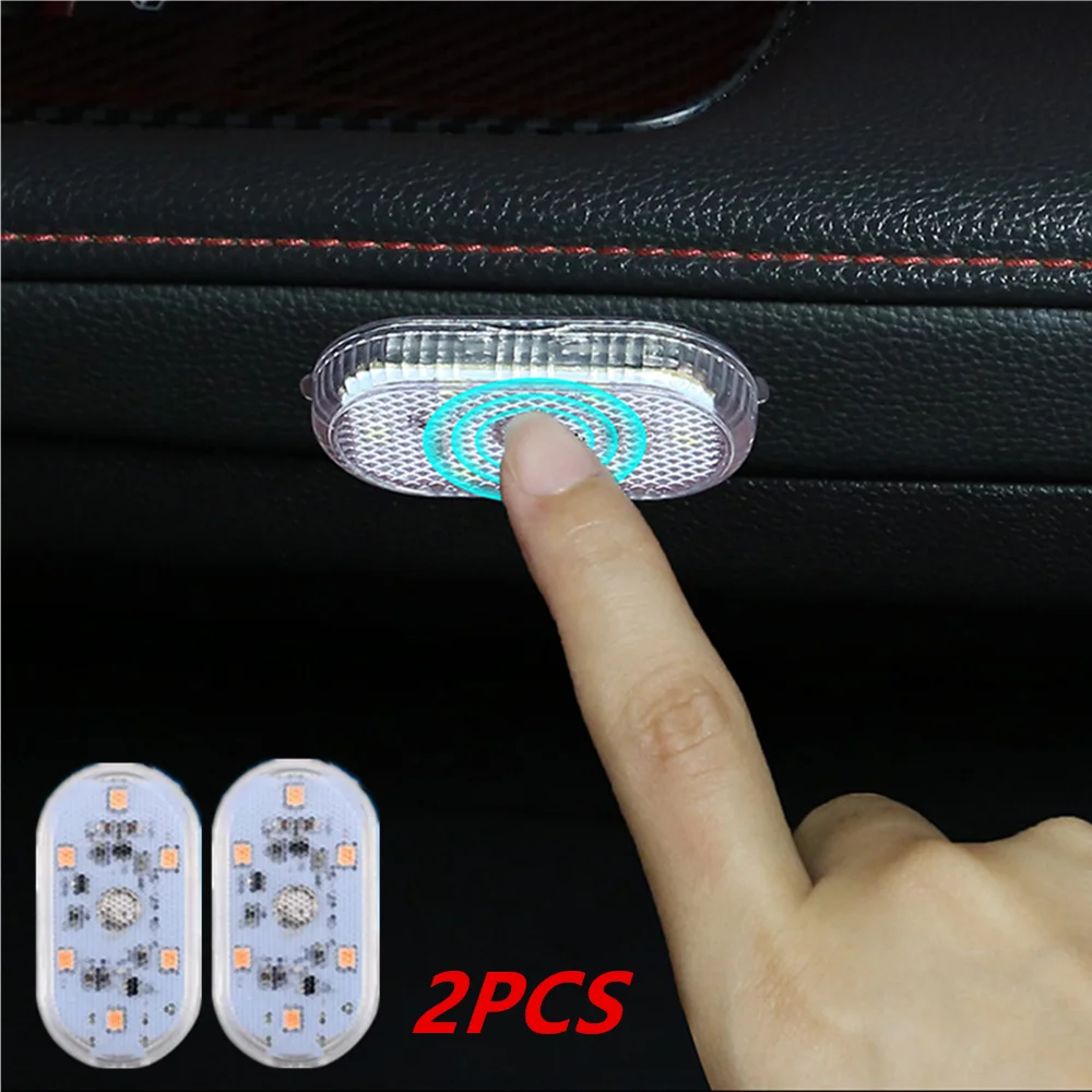 2PCS White Magnetic Touch Light LED lampada da lettura per interni auto USB Wireless Car Roof Magnet soffitto illuminazione blu/viola