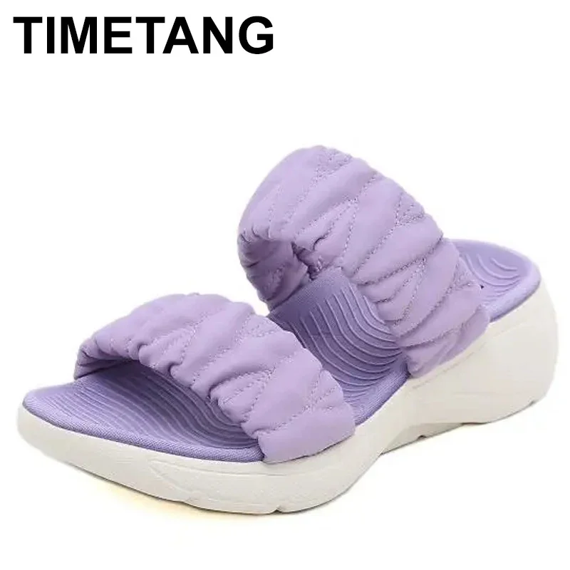 Low Flat Shoes Female House Slippers Platform Slides Slipers Women  Soft Sneaker Rome Rubber Hoof Heels Casual PU Fabric