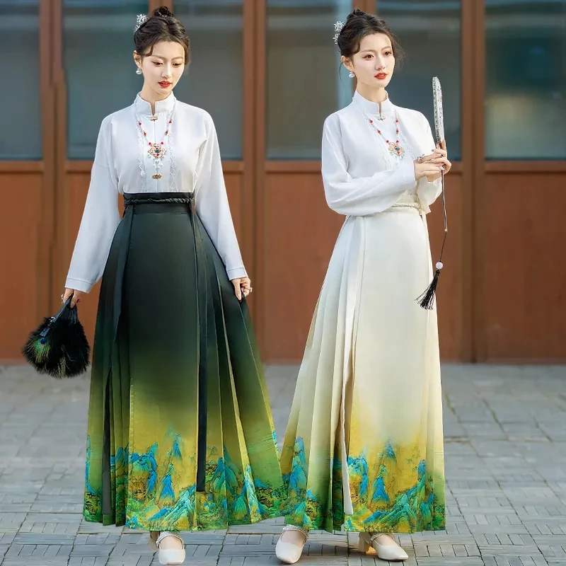 New Chinese-Style Horse-Faced Skirt Suit Women's 2024 New  Original Collar Daily Wear with Birthday Banquet Two-Piece Set