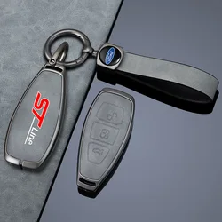 Leather Car Key Case Cover for Ford ST Line Fiesta Focus Mondeo Ecosport Kuga Puma Edge Escape Metallic Keychain Accessories