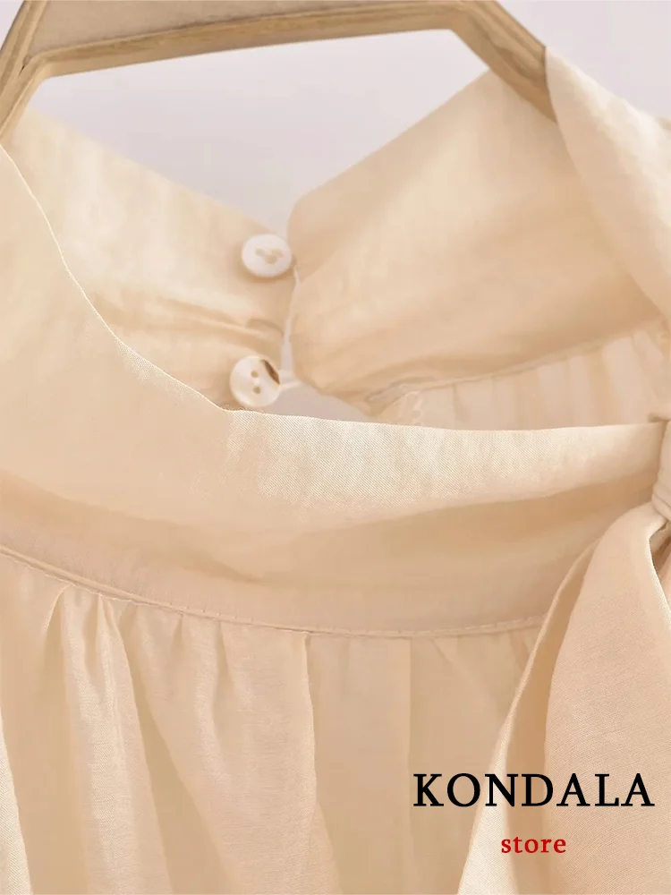 KONDALA Vintage Chic Solid Women Blouse Bow Long Sleeve Loose Shirts New Fashion 2023 Autumn Holiday Casual Elegant Blouse