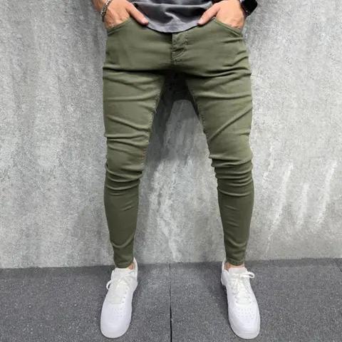 Pantaloni jeans slim elasticizzati verde militare da uomo stile semplice Pantaloni eleganti in denim skinny casual in cotone maschile streetwear