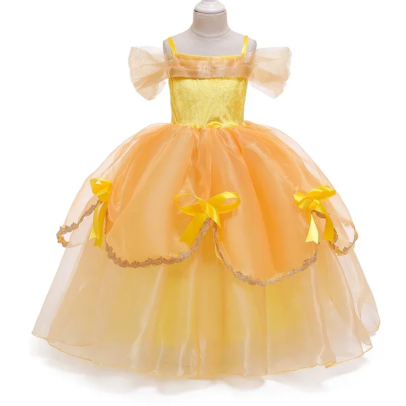 Belle Princess Dress Up Sleeveless Bow Children Party Princess Costume Kids Beauty and The Beast 2024 Carnival Clothes Outfits