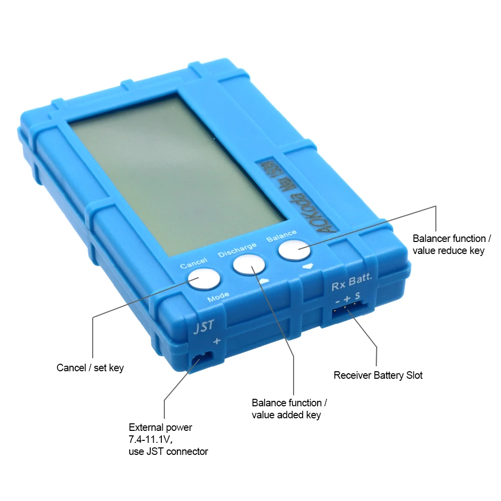 AOKoda 150W 3 in 1 RC 2s-6s Lipo Li-Fe Battery Balancer LCD + Tester misuratore di tensione + scaricatore