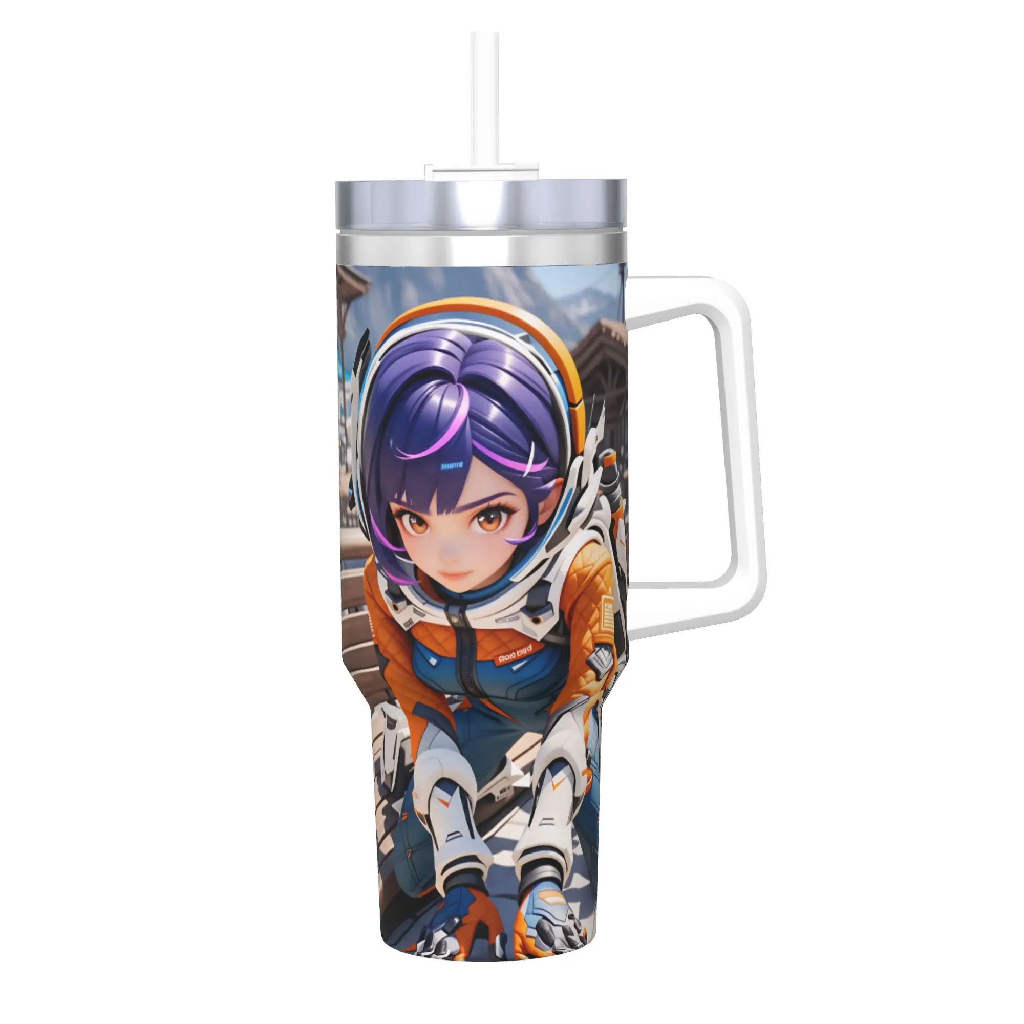 

Stainless Steel Tumbler O-Overwatch Games Car Mugs With Straws Driving Cold and Hot Water Bottle Keep Heat 40oz Coffee Mug