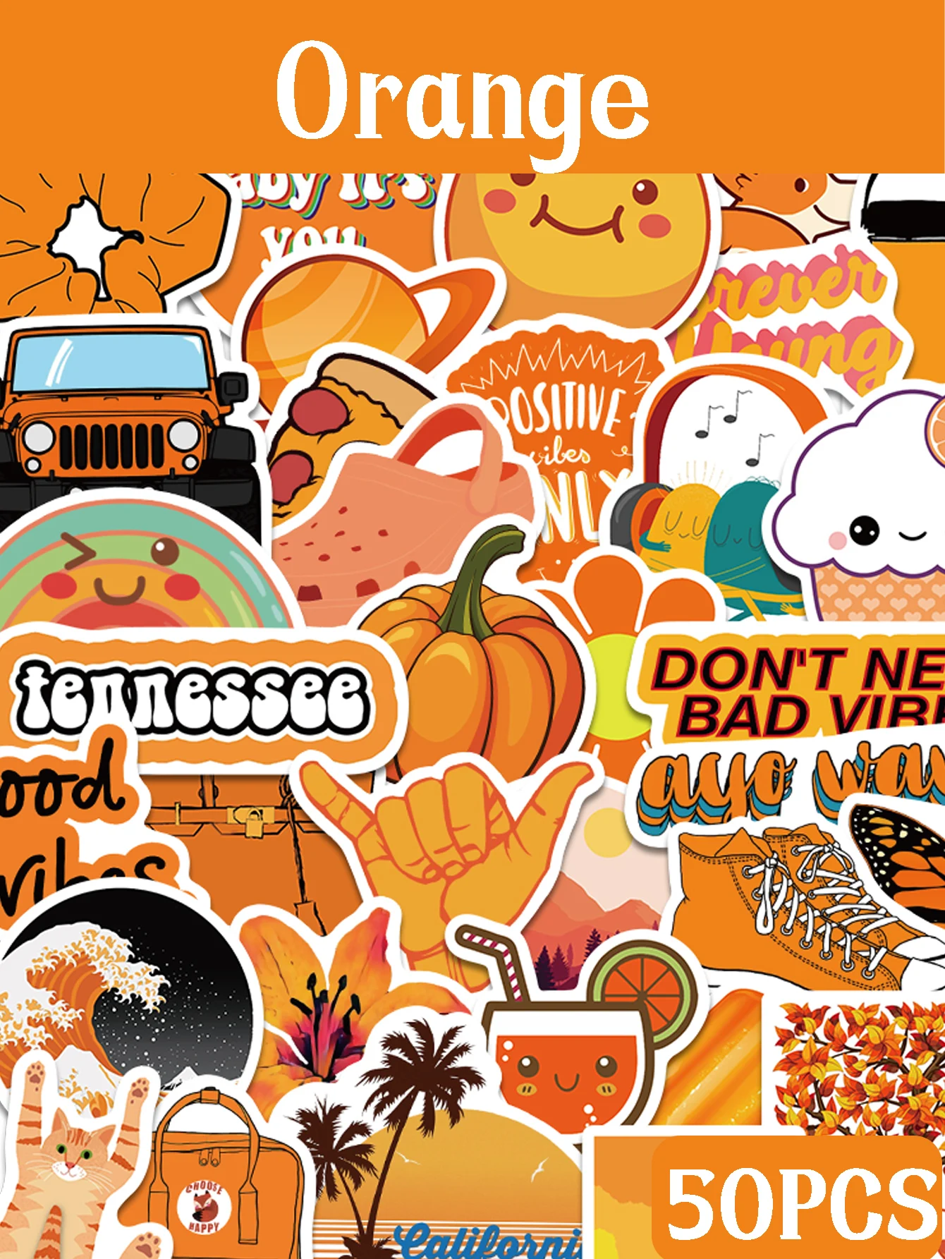 50pcs orange little fresh sticker cartoon decoration suitcase Skateboard guitar DIY helmet notebook PVC waterproof sticker