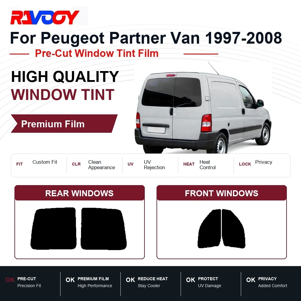 Premium Pre-Cut Window Tint For Peugeot Partner Van 1997-2008 Front & Rear Windows UV Heat Rejection Privacy Film