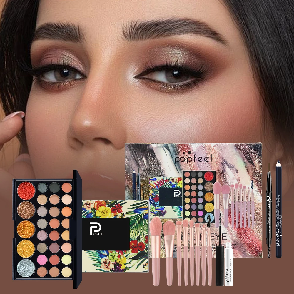 مجموعة مكياج العيون من POPFEEL مكونة من 5 قطع - لوحة ظلال عيون لامعة مكونة من 29 لونًا مع فرشاة مكياج، قلم حواجب، قلم تحديد عيون، ماسكارا. #4