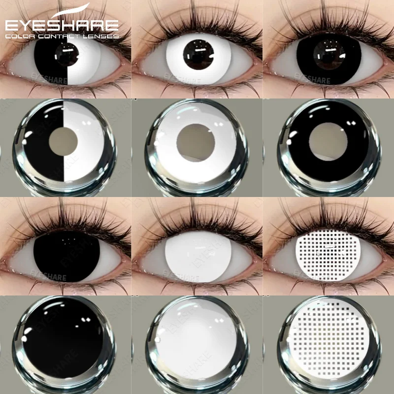 EYESHARE 1 Paar Halloween-Kontaktlinsen, farbige Kontaktlinsen für Augen, jährliche Anime-Linse, Cosplay-Kontakte, weiße Mesh-Blindlinse