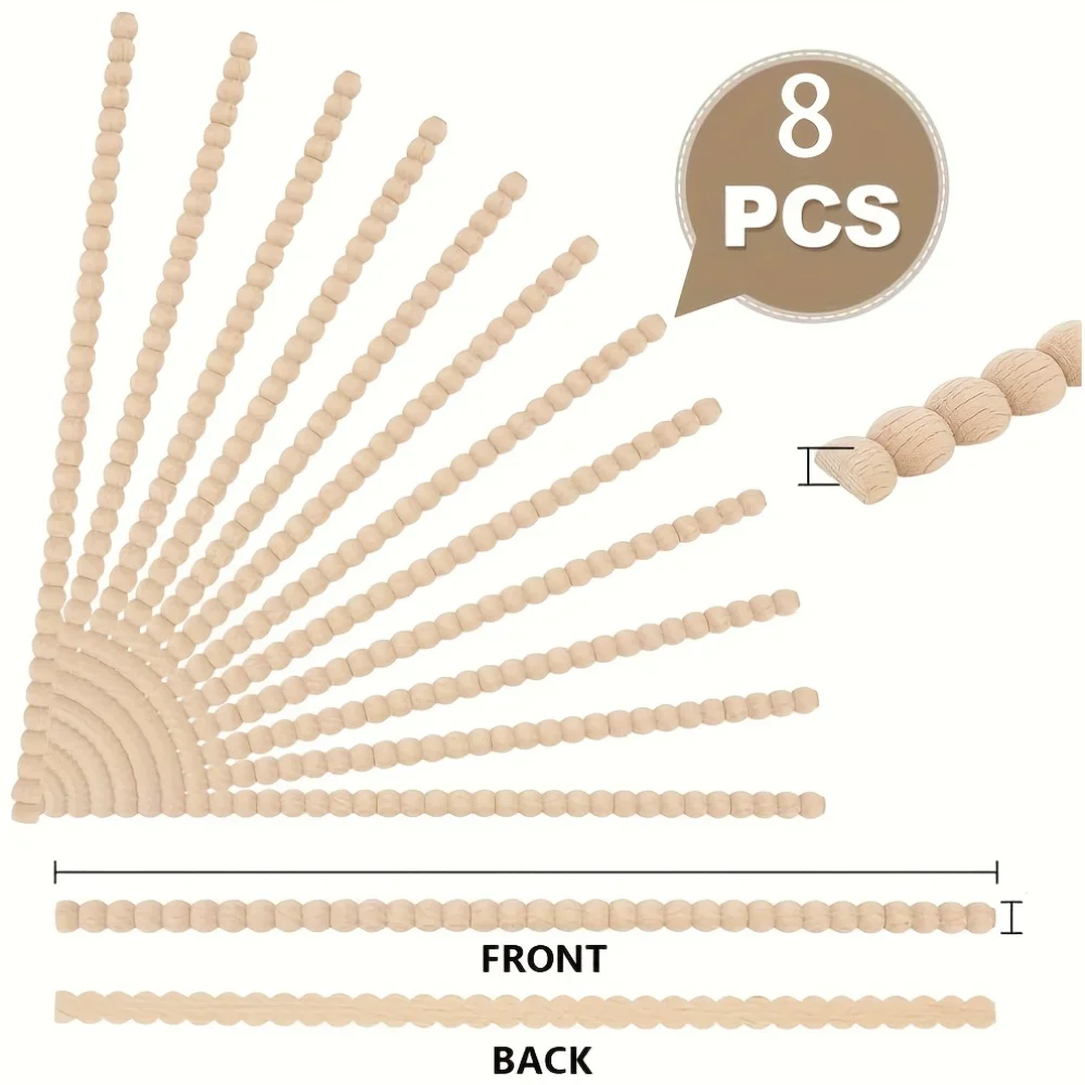 

8Pcs 2026New model Advanced Decorative Beaded Wood Trim Molding Half Wooden Beads Unfinished 3D Pearls for Home Improvement